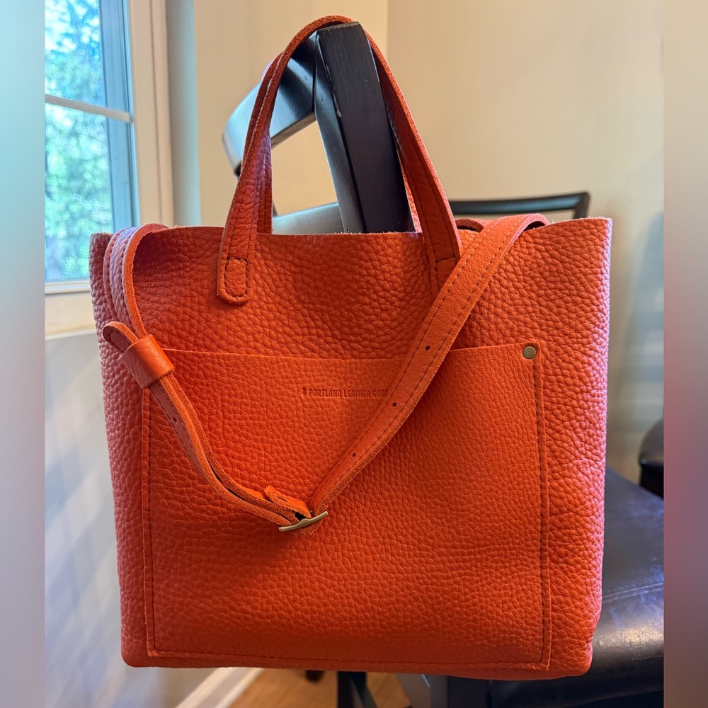 Beautiful Portland Leather Medium Crossbody Tote in CAPE CORAL orange